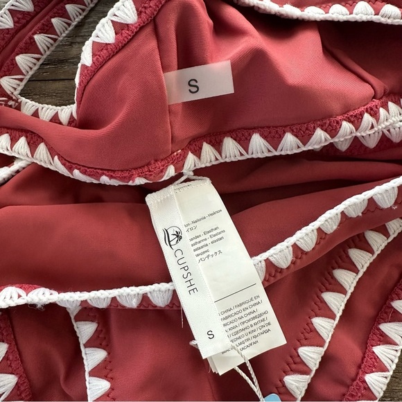 NWT Cupshe size Small Terracotta Crochet Trim Bikini Swimsuit Set Cheeky New - Picture 4 of 4